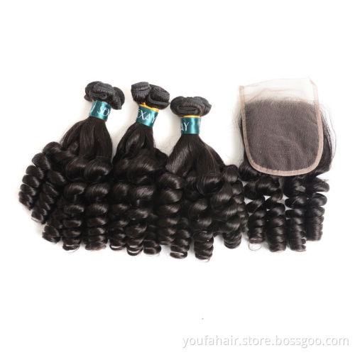 Wholesale Raw Unprocessed Virgin Funmi Curly Super Double Drawn Human Hair Extensions Closures Cuticle Aligned Remy Hair Bundle